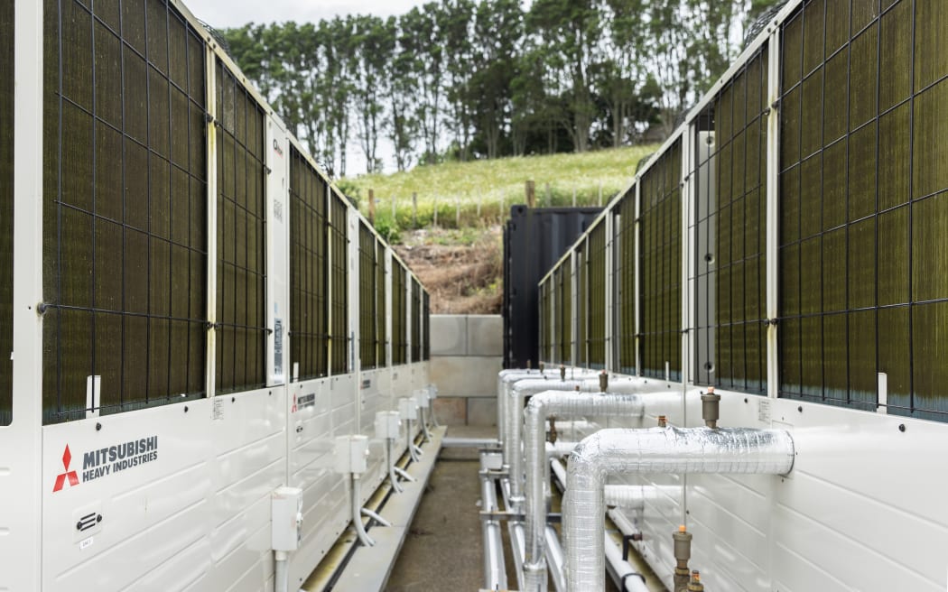 The new electric heat pumps at Rainbow Park Nurseries.