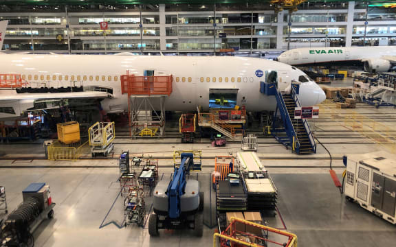 (FILES) Boeing 787 Dreamliners are built at the aviation company's North Charleston, South Carolina, assembly plant on May 30, 2023. Boeing defended its safety practices April 15, 2024, touting aircraft testing protocols as it girds for a tough congressional hearing featuring critics of the embattled aviation giant. (Photo by Juliette MICHEL / AFP)
