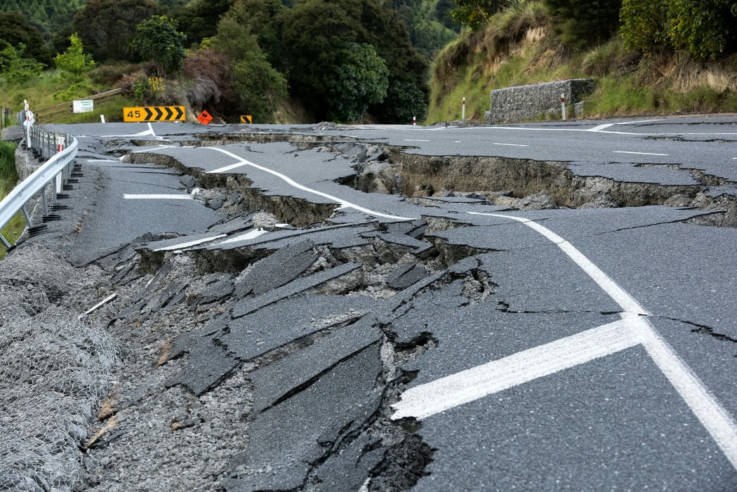 Earthquake damage to State Highway 1,south of Kaikoura on November
