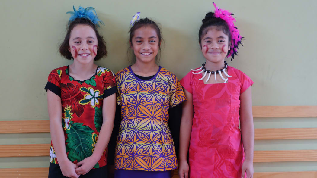 Olevia Barron-Afeaki, Elena Jennifer Wulf and Luella Leone Bracey - students of the Mua I Malae unit at Richmond Road Primary School.