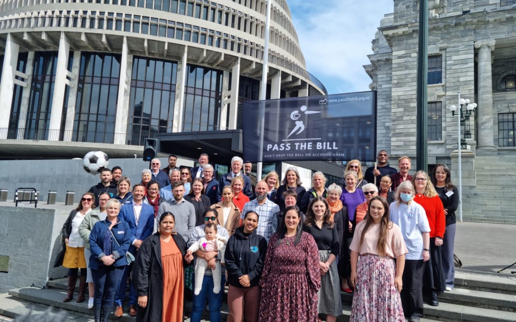MPs and advocates gather at Parliament for the delivery of a petition from Alcohol Health Watch and Hapai te Hauora in support of Chloe Swarbrick's member's bill to reduce alcohol harm in communities.