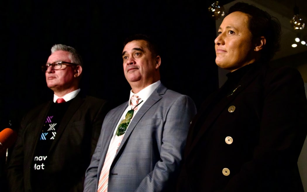 Minister of Māori Crown Relations (Te Arawhiti) Kelvin Davis, Professor Rangi Mātāmua and Justice Minister Kiri Allan at Te Papa.