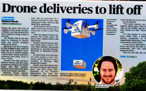 The prospect of pizza by drone door-to-door in Huntly on the front page of Wednesday's Waikato Times.