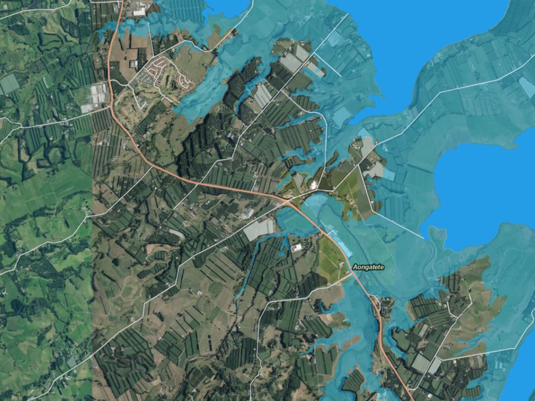 The tsunami evacuation zone around Aongatete.