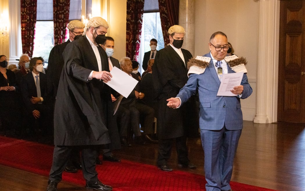 New Speaker Adrian Rurawhe attends Government House for confirmation form the Government General
