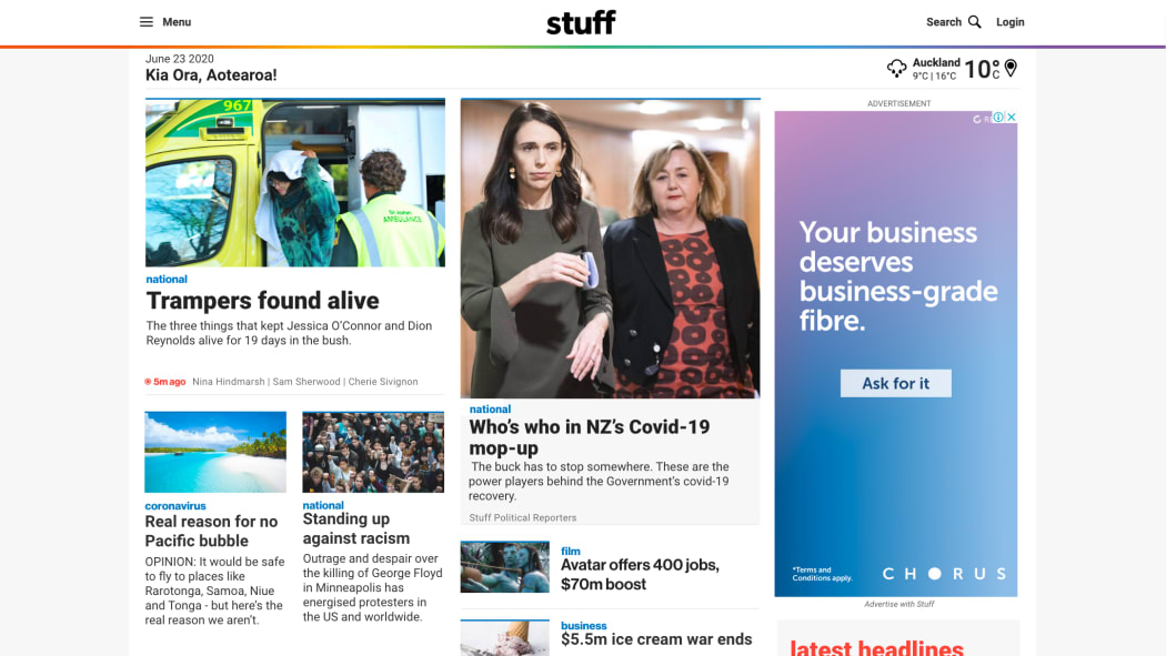 Stuff's redesigned new website, featuring an array of useful stories