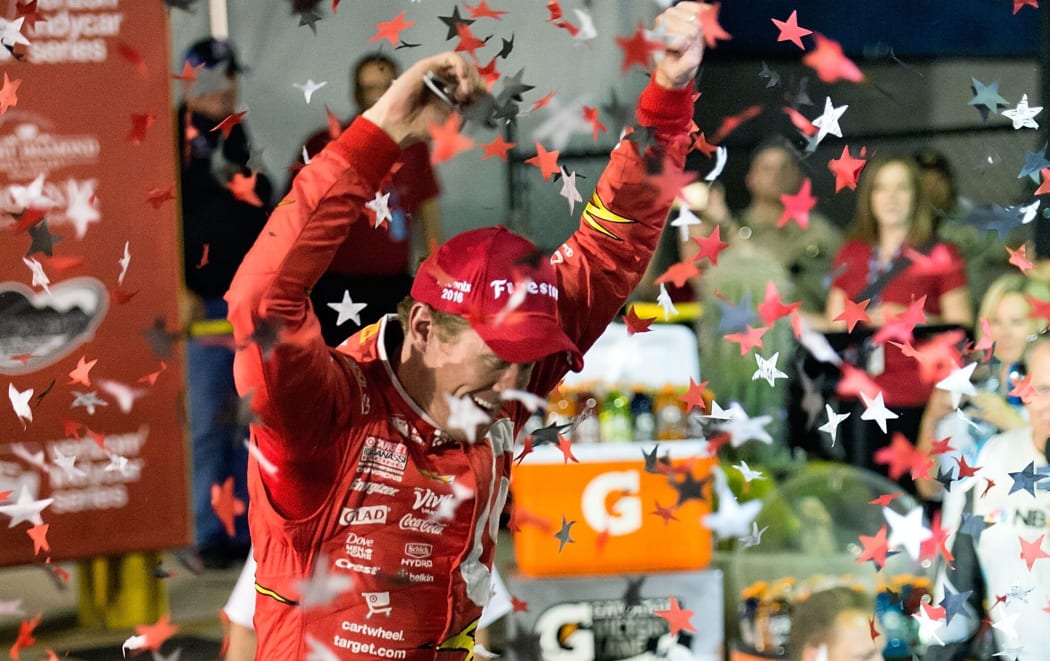 Scott Dixon celebrates victory in the Phoenix Grand Prix.