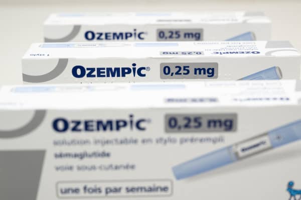 This picture taken on October 23, 2023, shows Ozempic medication boxes, an injectable antidiabetic drug, in a pharmacy in Riedisheim, eastern France.