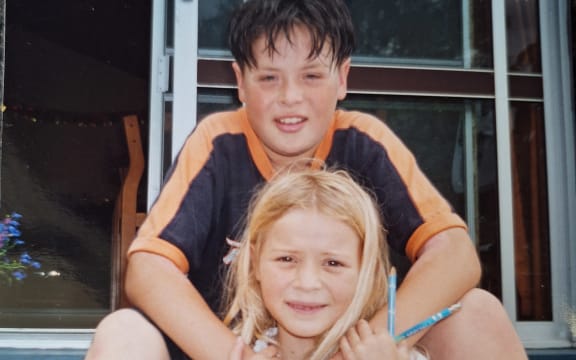 Perenara McAllister pictured with his sister when they were kids.