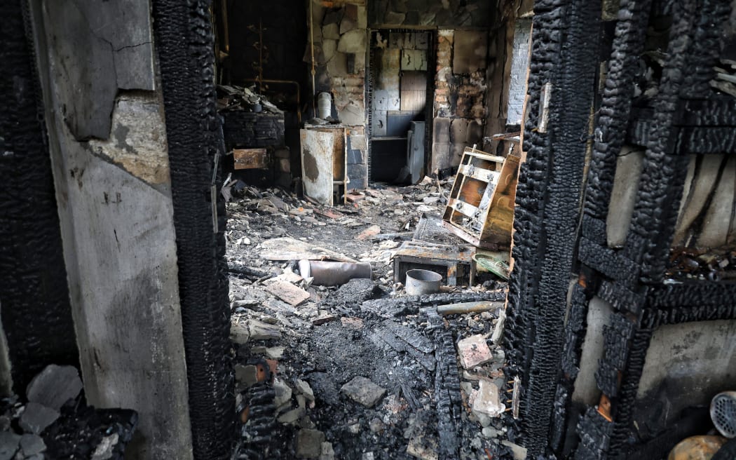 A burnt-out room is in a house destroyed by a Russian drone attack in the Odesa district, Odesa region, Ukraine, on May 26 , 2025.