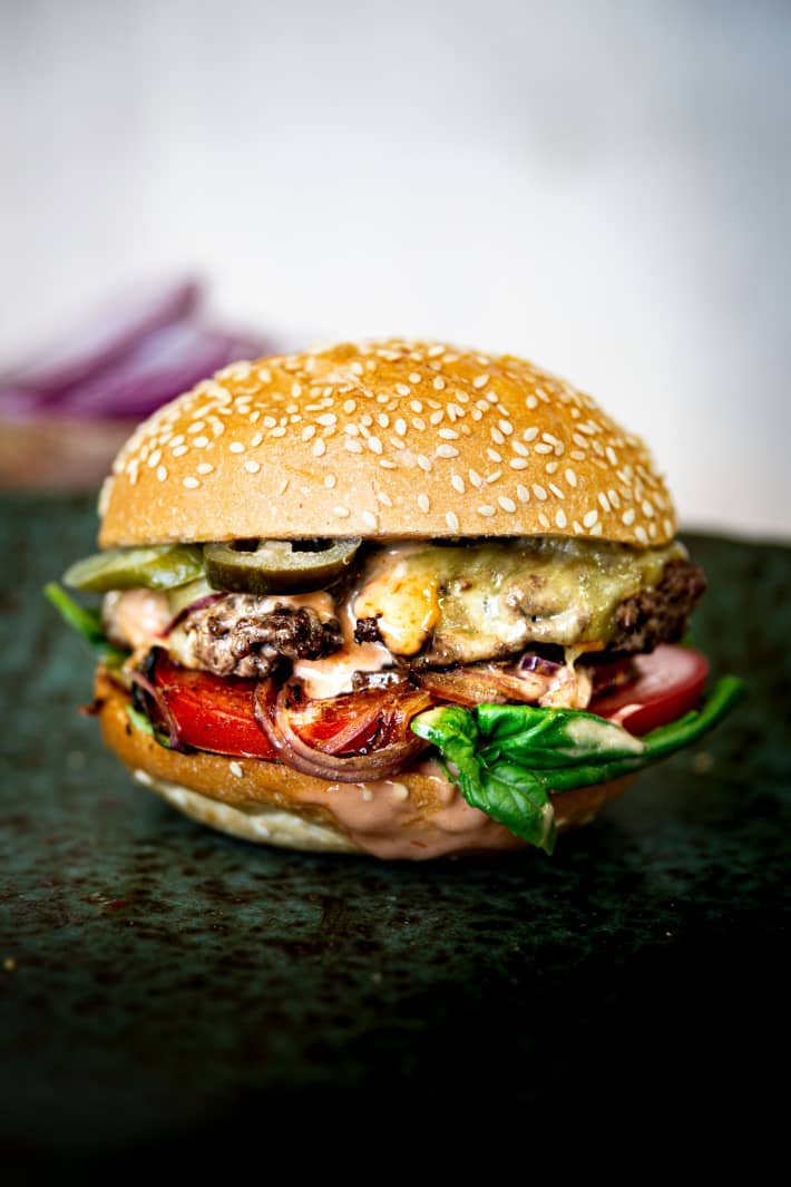 Caramelised Onion & Cheddar burgers