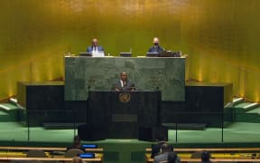 James Marape addresses the 76th UN General Assembly in New York. 26 September 2021