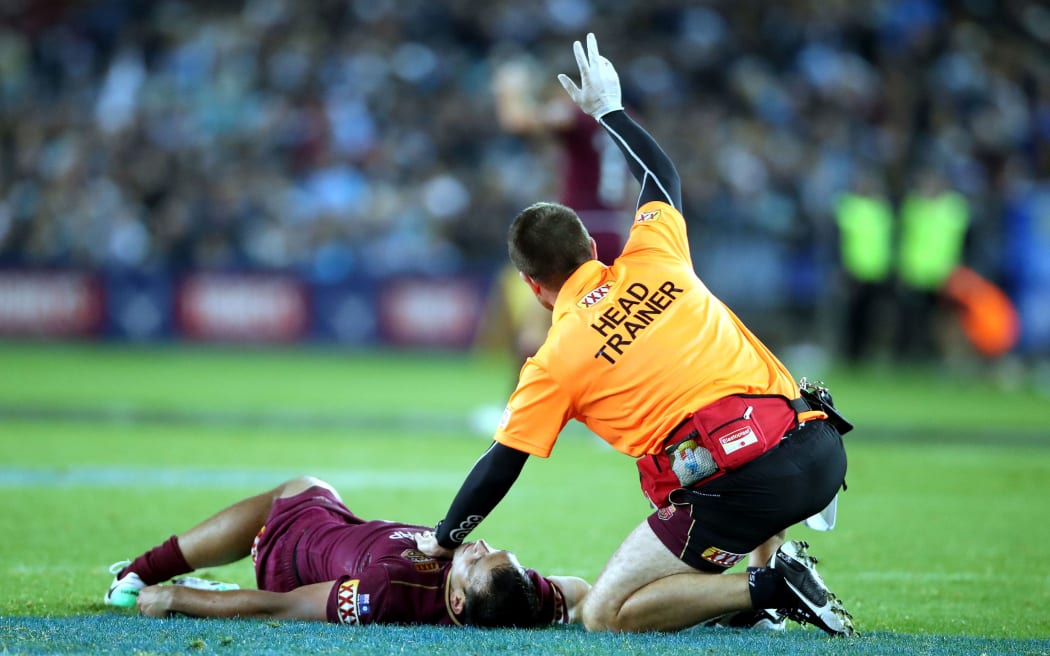 Queensland player Will Chambers is knocked unconscious during the 2017 State of Origin.