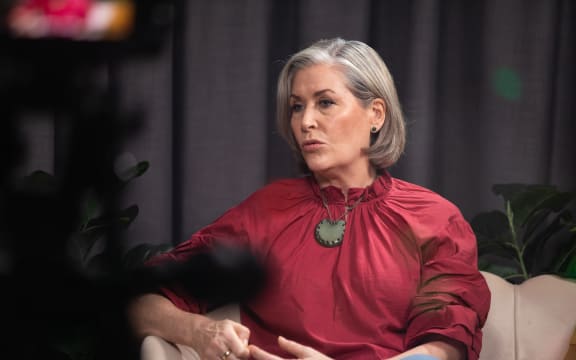 Jennifer Ward-Lealand in studio with Anika Moa for an episode of It's Personal.