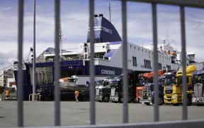 A Bluebridge Cook Strait Ferry has a small hole in its hull after it hit a wharf in Wellington on 8 November, 2023.