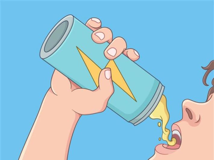 Child drinking an energy drink, illustration.