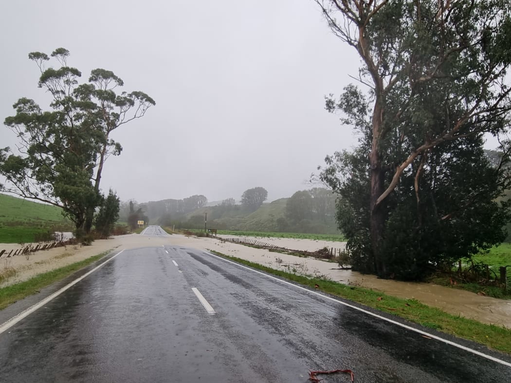 Surface flooding just south of Tolaga Bay on SH35.