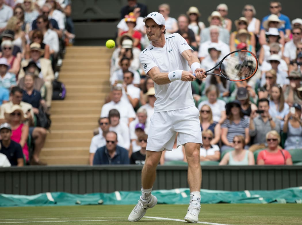 Andy Murray competing at the 2017 Wimbledon Tennis Championships