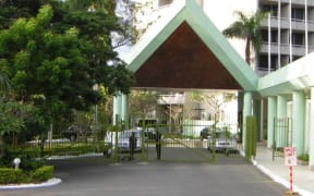 A gate at the entry to a hotel in Port Moresby