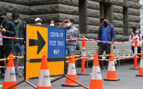 People queue for a Covid-19 PCR test in Melbourne, Australia on 8 January, 2022.