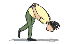 A cartoon showing a person looking intently at the ground.