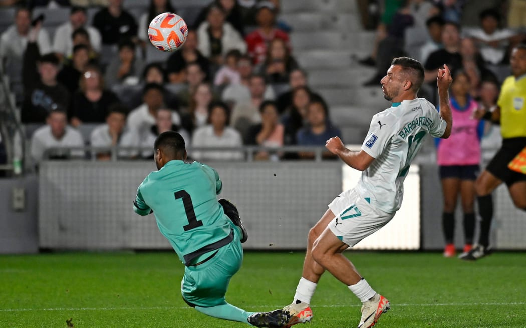 Kosta Barbarouses scores the second goal, New Zealand All Whites v New Caledonia, FIFA World Cup 2026 -OFC Qualifiers Final at Eden Park, Auckland.
