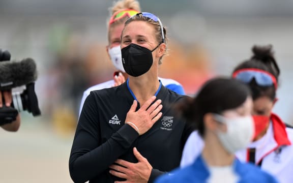 Emma Twigg (NZL) gold medal winner in the women's single scull.
Tokyo 2020 Olympic Games Rowing at the Sea Forest Waterway, Tokyo, Japan on Friday 30th July 2021. Mandatory credit: Â© Steve McArthur / www.photosport.nz