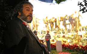 Sir Peter Jackson at giving the tour of the new WWI exhibition at Dominion Museum,Wellington.