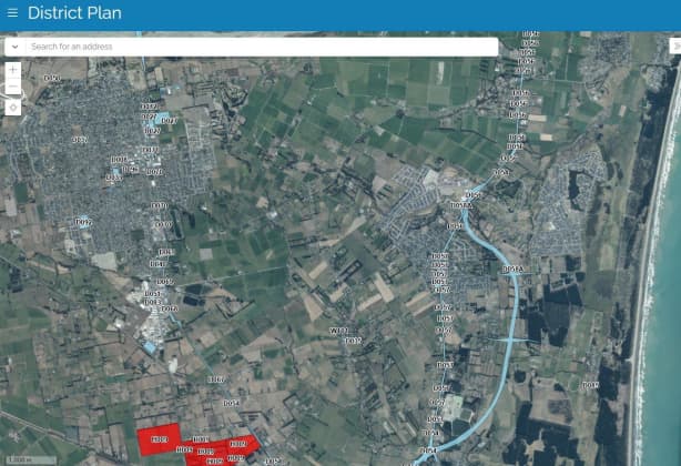 Hur1124LDRbypass: The route of the proposed Woodend Bypass, to the east of Woodend. Image: supplied by Waka Kotahi NZ Transport Agency