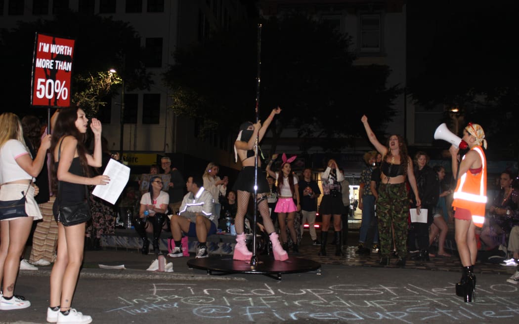 Crowds gather outside Calendar Girls in Wellington.