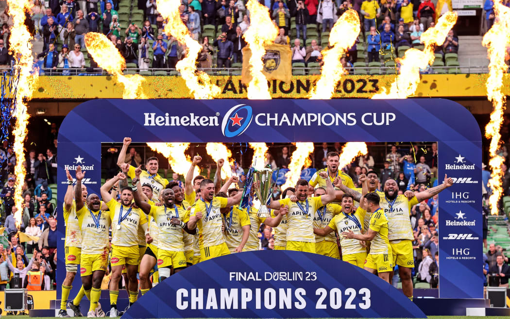 Heineken Champions Cup winners La Rochelle celebrate their win over Leinster.