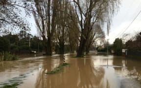 Flood waters on Eastern Terrace in Christchurch this morning.