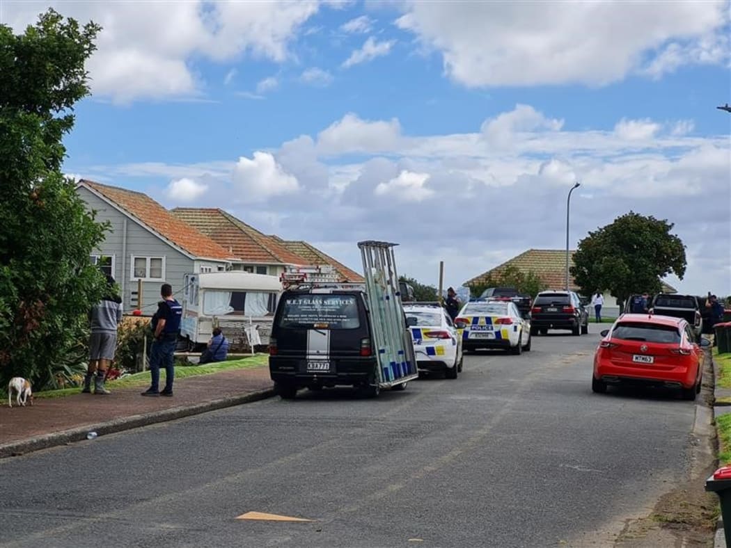 Police on Kitemoana Street in Orakei, Auckland.