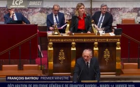 French Prime minister François Bayrou delivering his speech of general policy at French National Assembly - 14 January 2025 - PHOTO Assemblée Nationale live screenshot
