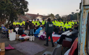 Police and protesters at Ihumātao