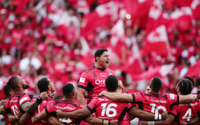 Jason Taumalolo of Tonga leads the Sipi Tau against England. 2017 Rugby League World Cup Semi Final, England v Tonga at Mt Smart Stadium, Auckland.