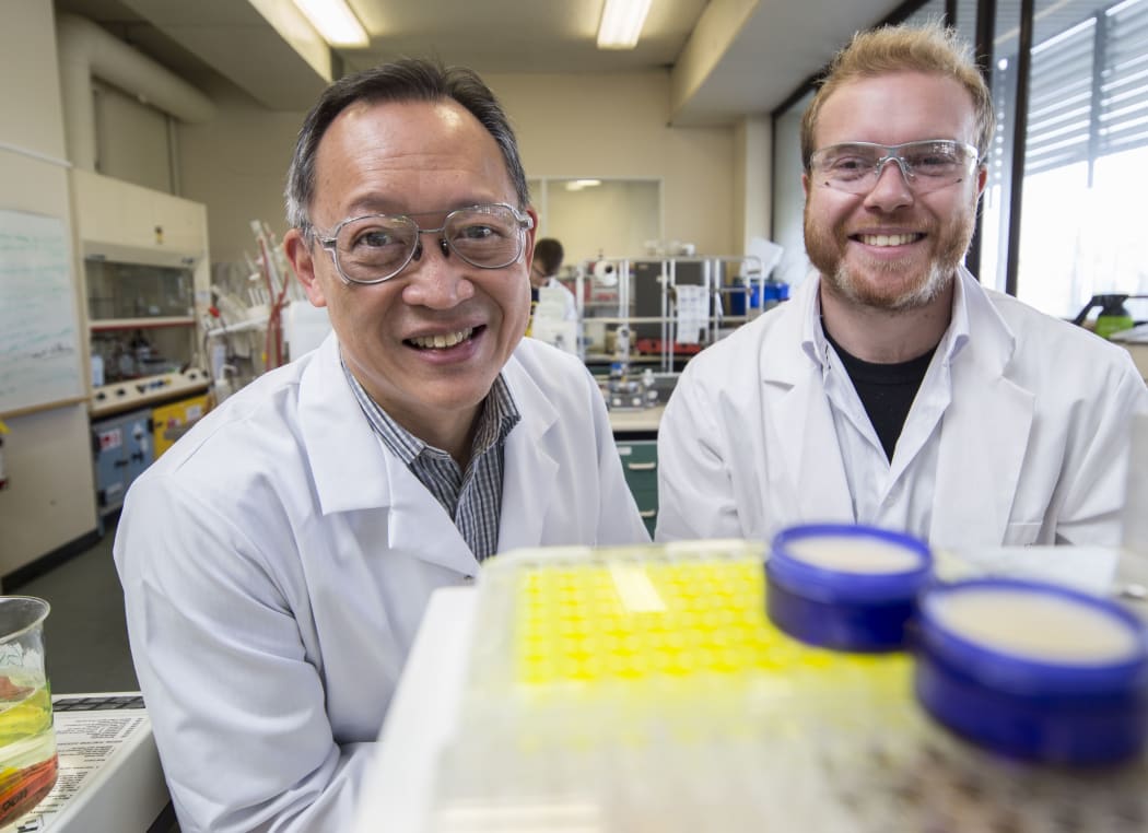 Chemists Eng Tan and Sean Mackay, in the lab at the University of Otago.