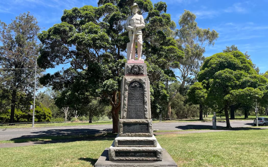 A vandalised Anzac memorial in Parkville has been cleaned, but some red paint remains.