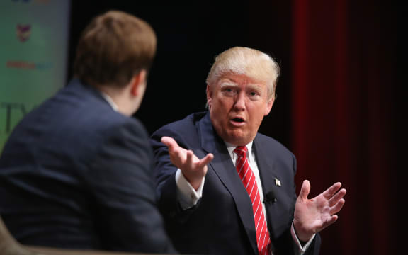 JULY 18 2015: Republican presidential hopeful businessman Donald Trump fields questions from Frank Luntz in Ames, Iowa. According to the organizers the purpose of The Family Leadership Summit is to inspire, motivate, and educate conservatives.