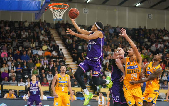 Tai Webster of the New Zealand Breakers in action against Brisbane 2021.