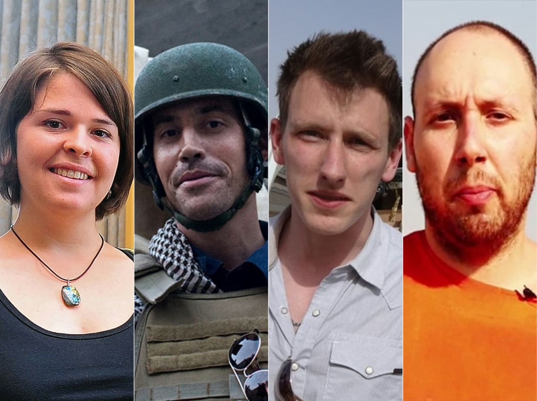 El Shafee Elsheikh has been linked to the deaths of several IS hostages including (from left) Kayla Mueller, James Foley, Peter Kassig and Steven Sotloff.