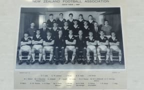 The team photo for the New Zealand football team that travelled to Vietnam during the conflict in that country.