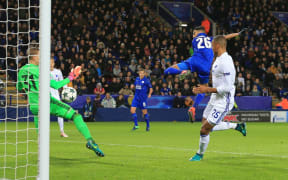 Riyad Mahrez scores for Leicester City.