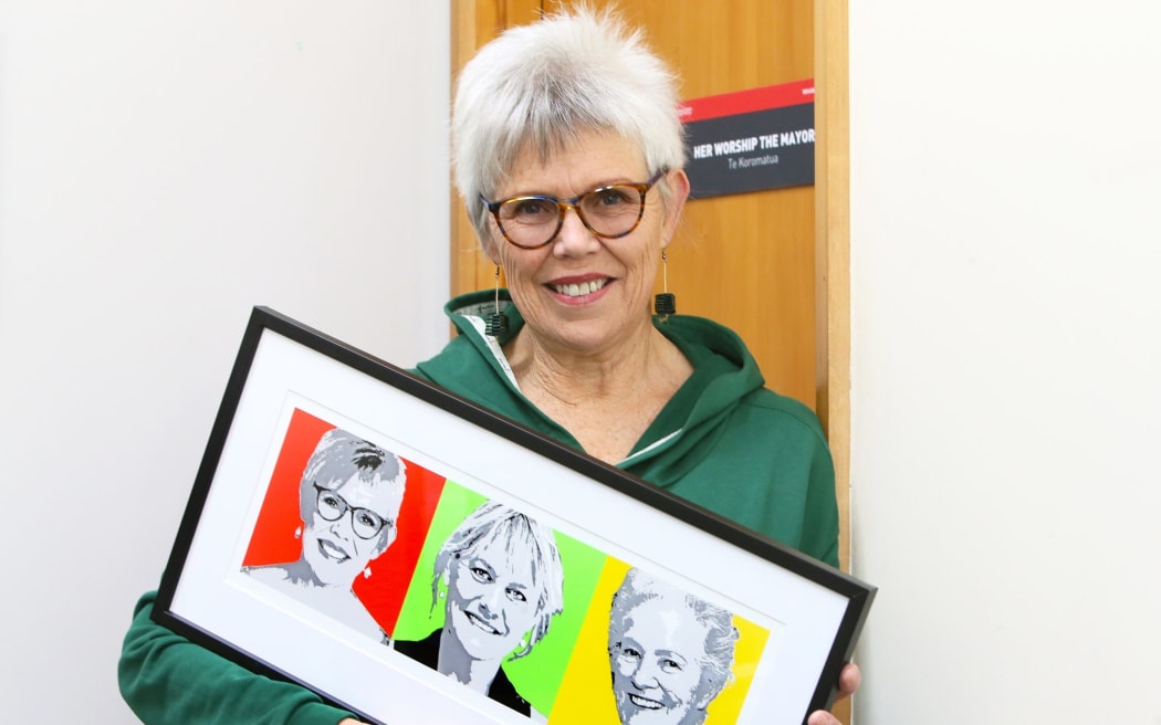 Northland's third woman Mayor WDC's Sheryl Mai, along with her WDC Mayoral predecessors enshrined in art - from left Mai herself, Pamela Peters and Joyce Ryan.