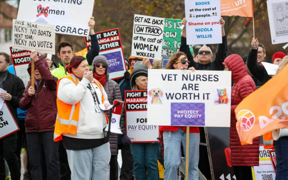 Christchurch protestors rally against changes to pay-equity reform in the government budget.