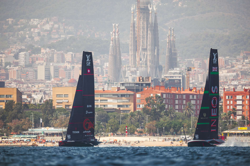The Louis Vuitton 37th America's Cup Preliminary Regatta in Barcelona, Spain concluded with Alinghi Red Bull Racing finishing fifth overall, while Emirates Team New Zealand won the final race. The intense competition, marked by strategic battles and unpredictable conditions, will resume with the Louis Vuitton Cup on August 29. // Alinghi Red Bull Racing BoatOne and Luna Rossa Prada Pirelli during racing racing at the Louis Vuitton Preliminary Regatta Day 4 in Barcelona, Spain, August 25, 2024. // Samo Vidic / Red Bull Content Pool (Photo by Samo VIDIC / Red Bull Content Pool / Red Bull Content Pool via AFP)
