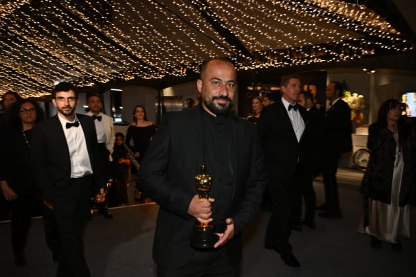 Emirati filmmaker Hamdan Ballal holds his Oscar for Best Documentary Feature for "No Other Land" during the 97th Annual Academy Awards Governors Ball at the Dolby Theatre in Hollywood, California on March 2, 2025. (Photo by ANGELA WEISS / AFP)
