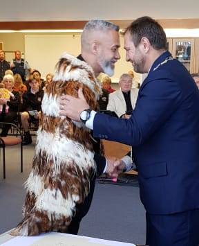 Rino Wilkinson is welcomed as a newly elected councillor for Paeroa Ward, Hauraki District Council
