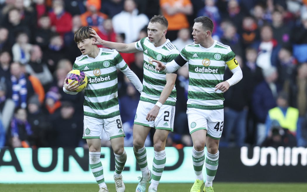 Kyogo Furuhashi of Celtic celebrates after scoring