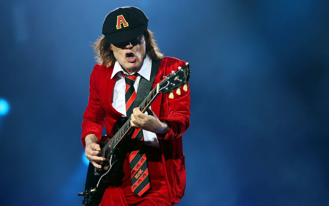 Angus Young in heavy riff mode.
